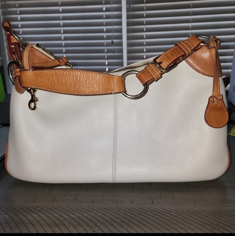 Dooney and Bourke white and tan leather shoulder bag